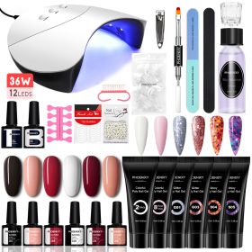 Manicure Set Poly Extension Nail Kit Gel Nails Complete Kit Gel For Extension Semi Permanent UV Varnish Kit Nail Tools Sets - 36W 12PC Set6