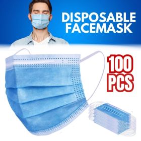 100 PCS Protective Disposable Face Mask Cover 3 Ply Disposable Face Masks - Blue - Blue