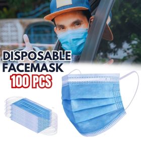 100 PC Face Mask Non Medical Surgical Disposable 3Ply Earloop Mouth Cover - Blue - Blue