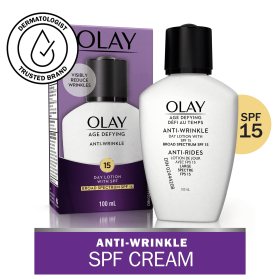 Olay Age Defying Anti-Wrinkle Day Face Lotion with Sunscreen SPF 15, For All Skin Types, 3.4 fl oz - Olay