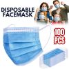 100 PC Face Mask Non Medical Surgical Disposable 3Ply Earloop Mouth Cover - Blue - Blue